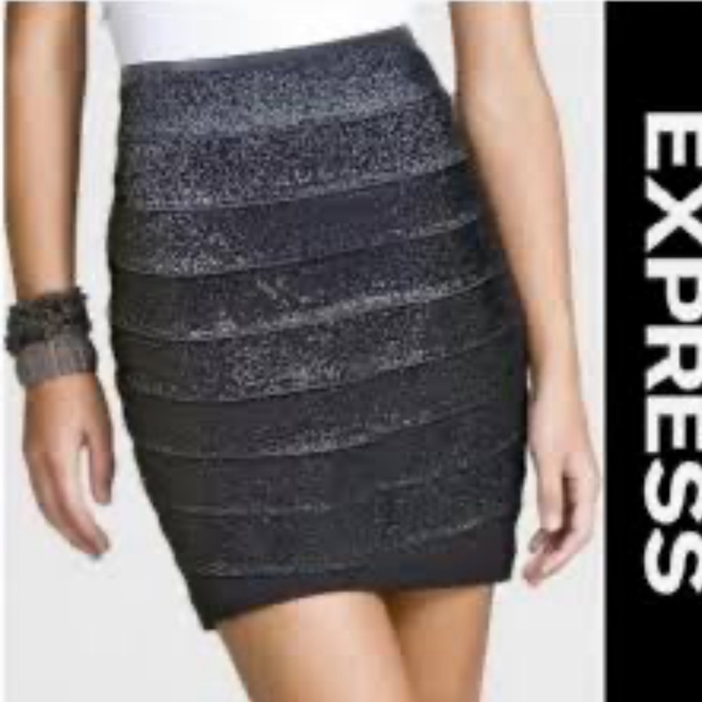 Express Women's Black Glitter Pencil Skirt M L72-7